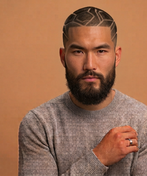 Geometric Buzz Cut (Modern K-pop Influence)
