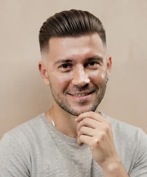 High Fade with Brushed-Back Top